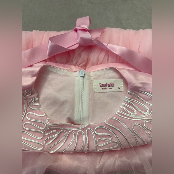 Girls Pink Tulle Party Dress Size 5 Flower Girl Birthday Formal Dress Easter - Picture 3 of 10